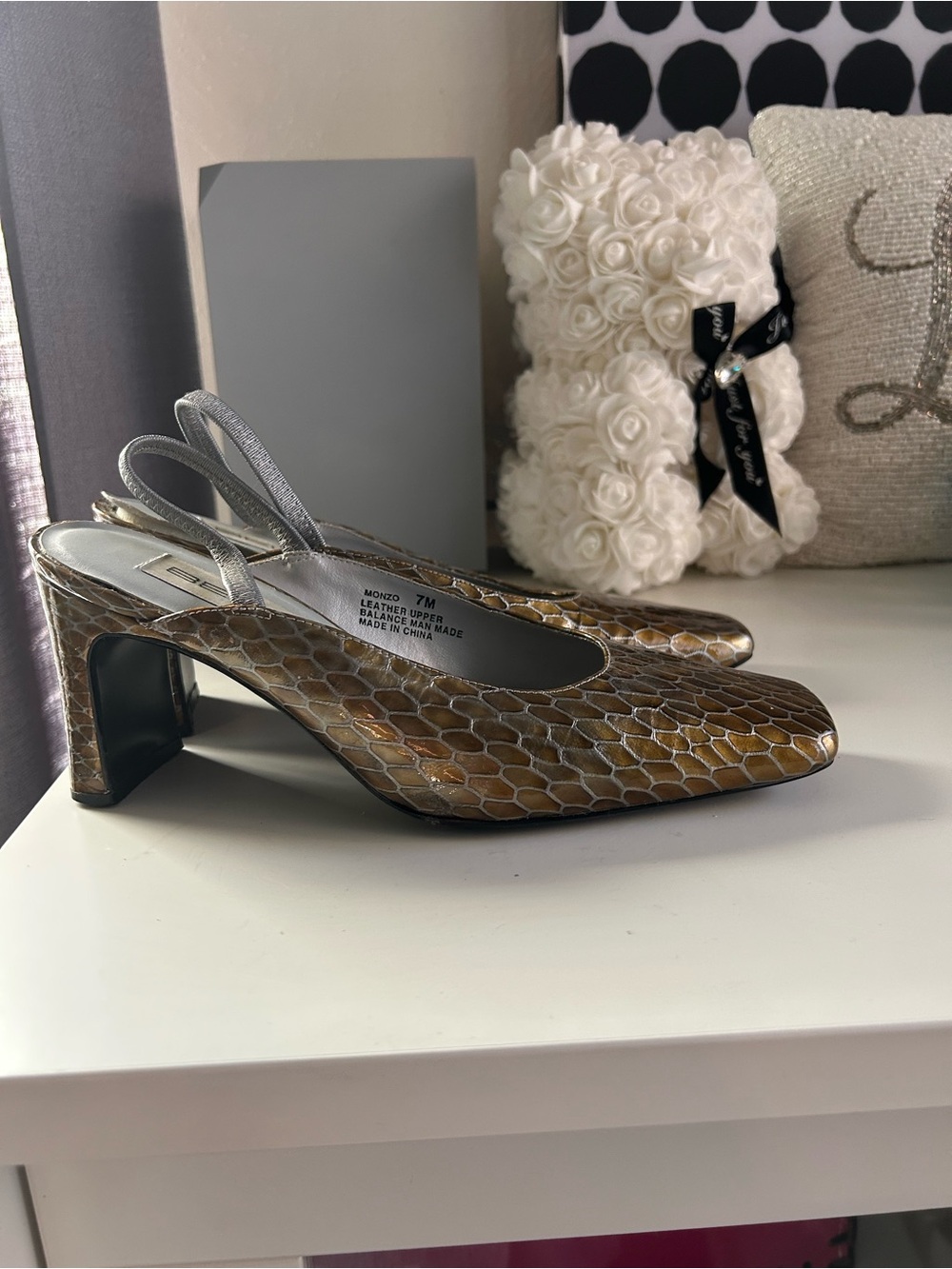 Slingback Mid-Heel Pumps in Brown Snakeskin